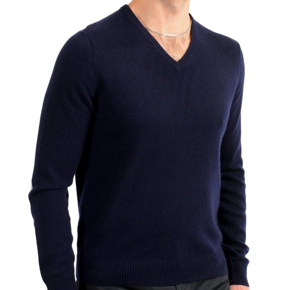 Malo Optimum Men's Navy Blue Wool Cashmere V-Neck Pullover Sweater - Picture 2 of 5